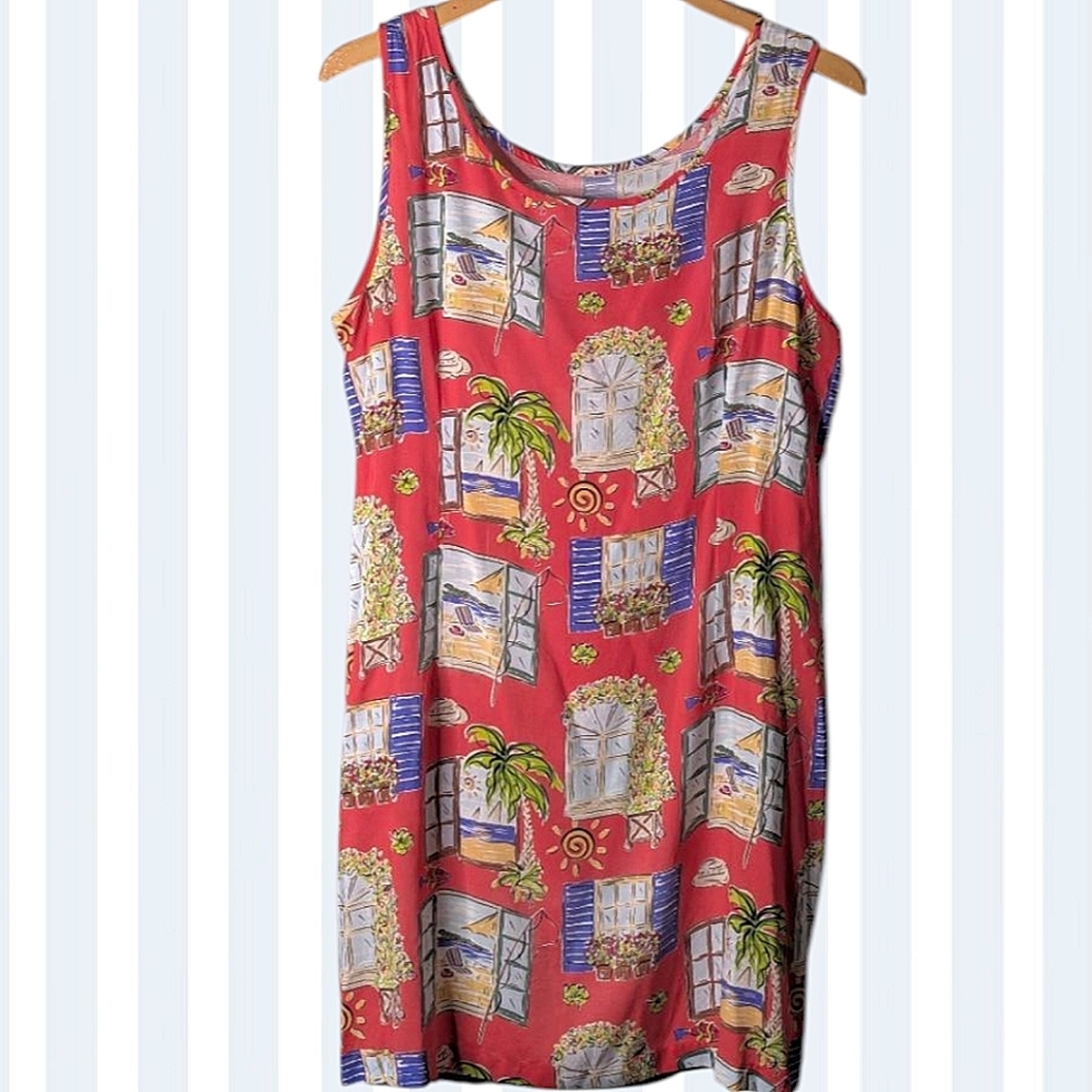 Weekend Traffic Vintage Red Pullover Scoop Neck Rayon Shift Dress Size XL